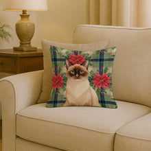 Load image into Gallery viewer, Chocolate Point Cat with Poinsettias Throw Pillow