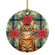 Load image into Gallery viewer, Classic Tabby Brown Cat with Poinsettias Ceramic Ornament