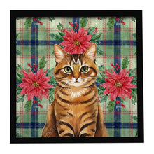 Load image into Gallery viewer, Classic Tabby Brown Cat with Poinsettias Framed Metal Print