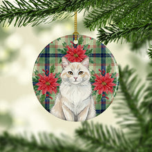 Load image into Gallery viewer, Cream and White Cat with Poinsettias Ceramic Ornament