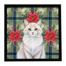 Load image into Gallery viewer, Cream and White Cat with Poinsettias Framed Metal Print