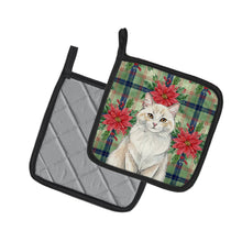 Load image into Gallery viewer, Cream and White Cat with Poinsettias Pair of Pot Holders