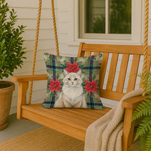 Load image into Gallery viewer, Cream and White Cat with Poinsettias Throw Pillow