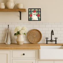 Load image into Gallery viewer, Cream Point Cat with Poinsettias Framed Metal Print
