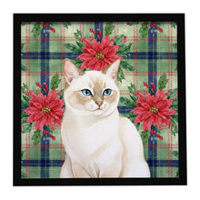 Load image into Gallery viewer, Cream Point Cat with Poinsettias Framed Metal Print