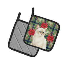 Load image into Gallery viewer, Cream Point Cat with Poinsettias Pair of Pot Holders