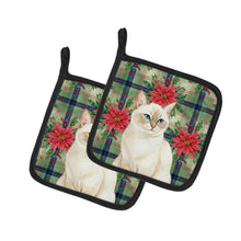 Load image into Gallery viewer, Cream Point Cat with Poinsettias Pair of Pot Holders