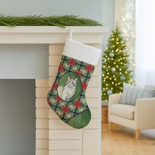 Load image into Gallery viewer, Dilute Calico Cat with Poinsettias Holiday Stocking