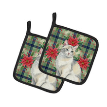 Load image into Gallery viewer, Dilute Calico Cat with Poinsettias Pair of Pot Holders