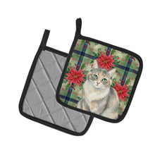 Load image into Gallery viewer, Dilute Tortoiseshell Cat with Poinsettias Pair of Pot Holders