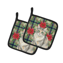 Load image into Gallery viewer, Dilute Tortoiseshell Cat with Poinsettias Pair of Pot Holders