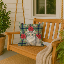 Load image into Gallery viewer, Dilute Tortoiseshell Cat with Poinsettias Throw Pillow