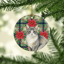 Load image into Gallery viewer, Gray and White Cat with Poinsettias Ceramic Ornament