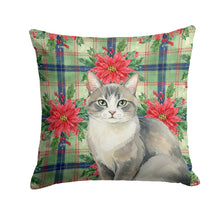Load image into Gallery viewer, Gray and White Cat with Poinsettias Throw Pillow