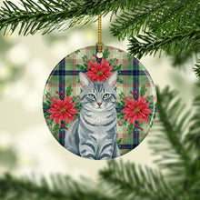 Load image into Gallery viewer, Gray Mackerel Tabby Cat with Poinsettias Ceramic Ornament