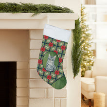 Load image into Gallery viewer, Gray Mackerel Tabby Cat with Poinsettias Holiday Stocking