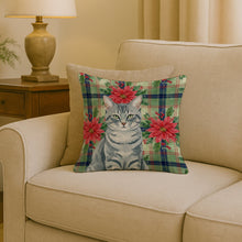Load image into Gallery viewer, Gray Mackerel Tabby Cat with Poinsettias Throw Pillow