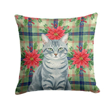 Load image into Gallery viewer, Gray Mackerel Tabby Cat with Poinsettias Throw Pillow