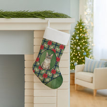 Load image into Gallery viewer, Lynx Point Tabby Cat with Poinsettias Holiday Stocking