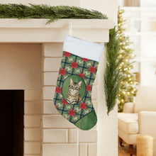 Load image into Gallery viewer, Mackerel Tabby Brown Cat with Poinsettias Holiday Stocking