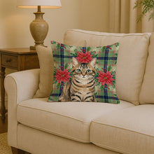 Load image into Gallery viewer, Mackerel Tabby Brown Cat with Poinsettias Throw Pillow