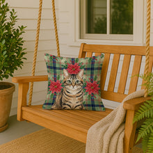 Load image into Gallery viewer, Mackerel Tabby Brown Cat with Poinsettias Throw Pillow
