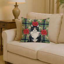 Load image into Gallery viewer, MaineCoon Black and White Cat with Poinsettias Throw Pillow