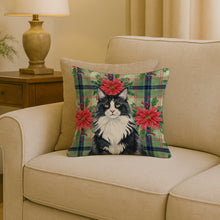 Load image into Gallery viewer, MaineCoon Black and White Cat with Poinsettias Throw Pillow