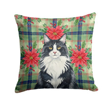 Load image into Gallery viewer, MaineCoon Black and White Cat with Poinsettias Throw Pillow