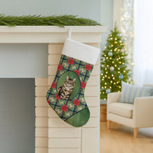 Load image into Gallery viewer, MaineCoon Brown Tabby Cat with Poinsettias Holiday Stocking