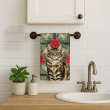 Load image into Gallery viewer, MaineCoon Brown Tabby Cat with Poinsettias Kitchen Towel