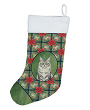 Load image into Gallery viewer, MaineCoon Silver Tabby Cat with Poinsettias Holiday Stocking