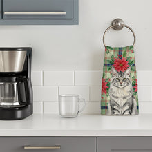 Load image into Gallery viewer, MaineCoon Silver Tabby Cat with Poinsettias Kitchen Towel
