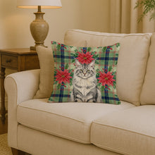 Load image into Gallery viewer, MaineCoon Silver Tabby Cat with Poinsettias Throw Pillow