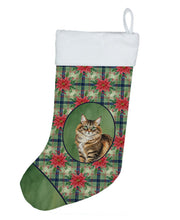 Load image into Gallery viewer, Norwegian Forest Cat Brown Tabby Cat with Poinsettias Holiday Stocking