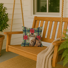 Load image into Gallery viewer, Norwegian Forest Cat Brown Tabby Cat with Poinsettias Throw Pillow