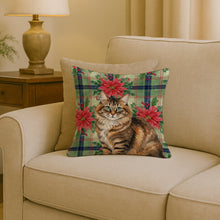 Load image into Gallery viewer, Norwegian Forest Cat Brown Tabby Cat with Poinsettias Throw Pillow