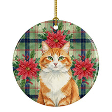 Load image into Gallery viewer, Orange and White Cat with Poinsettias Ceramic Ornament