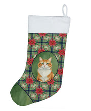 Load image into Gallery viewer, Orange and White Cat with Poinsettias Holiday Stocking