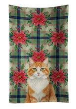 Load image into Gallery viewer, Orange and White Cat with Poinsettias Kitchen Towel
