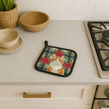 Load image into Gallery viewer, Orange and White Cat with Poinsettias Pair of Pot Holders