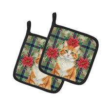 Load image into Gallery viewer, Orange and White Cat with Poinsettias Pair of Pot Holders