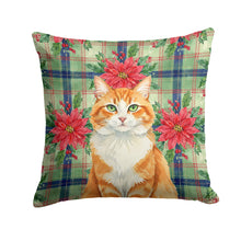 Load image into Gallery viewer, Orange and White Cat with Poinsettias Throw Pillow