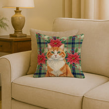 Load image into Gallery viewer, Orange and White Cat with Poinsettias Throw Pillow