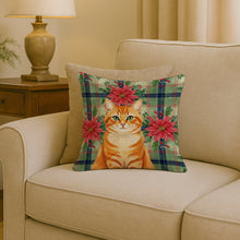 Load image into Gallery viewer, Orange Classic Tabby Cat with Poinsettias Throw Pillow
