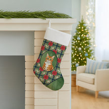 Load image into Gallery viewer, Orange Mackerel Tabby Cat with Poinsettias Holiday Stocking