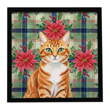 Load image into Gallery viewer, Orange Mackerel Tabby Cat with Poinsettias Framed Metal Print