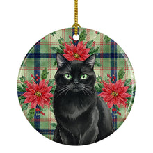 Load image into Gallery viewer, Persian Black Cat with Poinsettias Ceramic Ornament