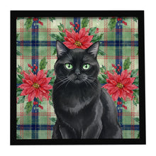 Load image into Gallery viewer, Persian Black Cat with Poinsettias Framed Metal Print