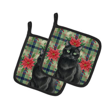 Load image into Gallery viewer, Persian Black Cat with Poinsettias Pair of Pot Holders